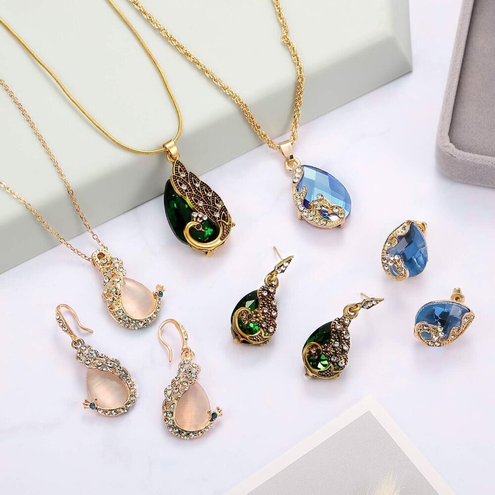 Jewelry Sets Women Water Drop Rhinestone Necklace Earrings Party Prom - Picture 3 of 7